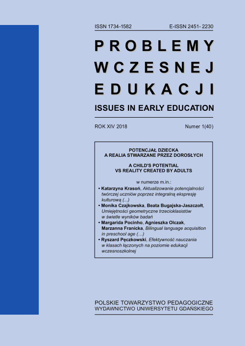 					Pokaż  Tom 40 Nr 1 (2018): Potencjał dziecka a realia stwarzane przez dorosłych
				