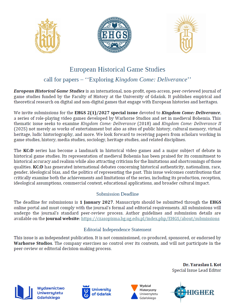 call for paper to special EHGS issue "Exploring Kingdom Come Deliverance"